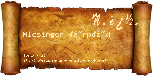 Nicsinger Árpád névjegykártya